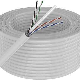 Patron 250' Cat6 Ethernet White Bulk Network Cable 23AWG 600Mhz UL Bare Solid Copper Wire UTP 250' White