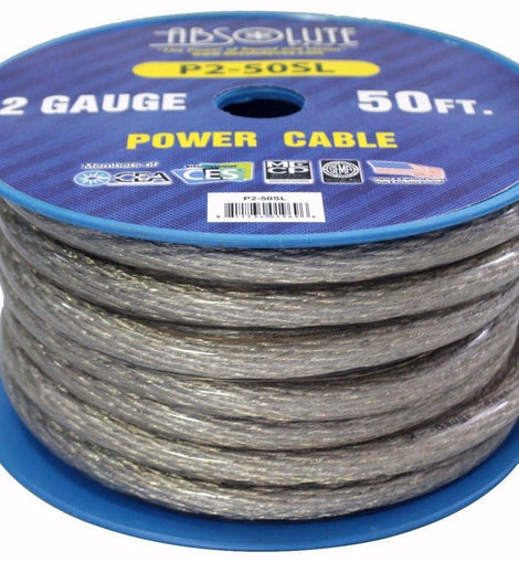 Absolute 2 Gauge 50' Primery Marine Car Audio Battery Power Cable Silver