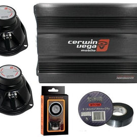 Cerwin Vega CVP1600.4D 4-Ch + 2 XED-693 6x9" 3-Way Speakers + AMP Kit + Mobile Bracket & Tape