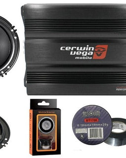 Cerwin Vega CVP1600.4D 1600W Amp + XED650C + XED-62 6.5" Speakers + AMP Kit + Mobile Bracket & Tape