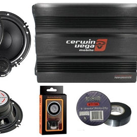 Cerwin Vega CVP1600.4D 1600W Amp + XED650C + XED-62 6.5" Speakers + AMP Kit + Mobile Bracket & Tape