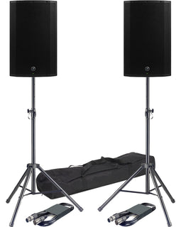 2 Mackie Thump215XT 1300W 15" Powered Speaker 3-channel Digital Mixer & Stand & cable