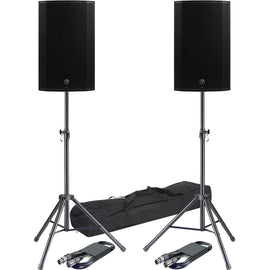 2 Mackie Thump215XT 1300W 15" Powered Speaker 3-channel Digital Mixer & Stand & cable