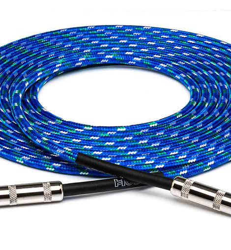 Hosa 3GT-18C2, Straight to Straight Cloth Guitar Cable (18 ft, Blue/Green/White)