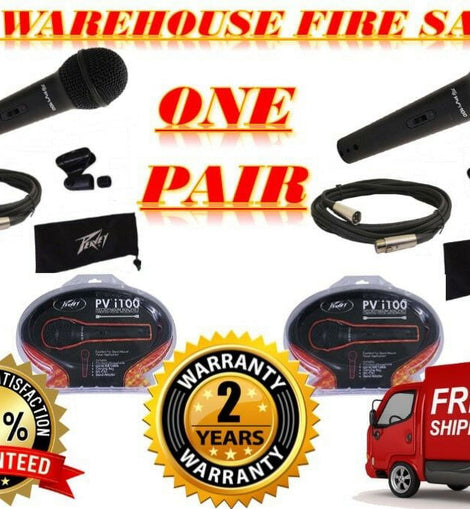 2 Peavey PVI100XLR Wired Dynamic Cardioid Vocal Microphone+Case+Mic Clip + Cable