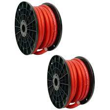 Two 1/0 Gauge 50 FT Red Xtreme Twisted Power Ground Wire Cables