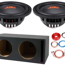 2 DC Sound DSW2000 10" Shallow-Mount Subwoofer 2000W + Ported Box + 0G Amp Kit