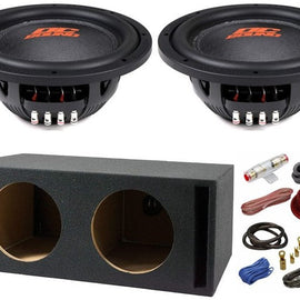 2 DC Sound DSW2000 10" Shallow-Mount Subwoofer 2000W + Ported Box + 4G Amp Kit