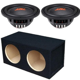 2 DC Sound DSW2000 10" Shallow-Mount Subwoofer 2000W + Ported Box + 8G Amp Kit