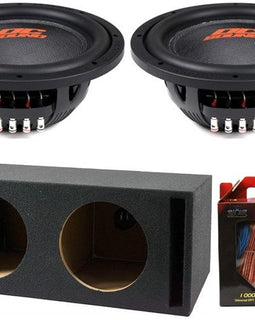 2 DC Sound DSW2000 10" Shallow-Mount Subwoofer 2000W + Ported Box + 8G Amp Kit
