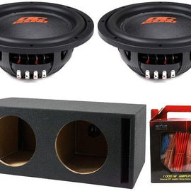 2 DC Sound DSW2000 10" Shallow-Mount Subwoofer 2000W + Ported Box + 8G Amp Kit