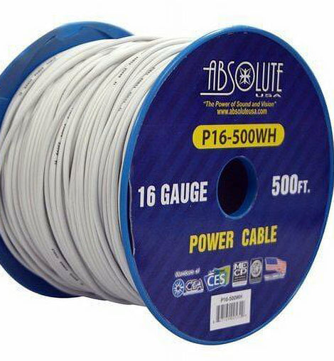 Absolute USA P16-500WH 16 Gauge 500-Feet Spool Power Wire Cable (White)