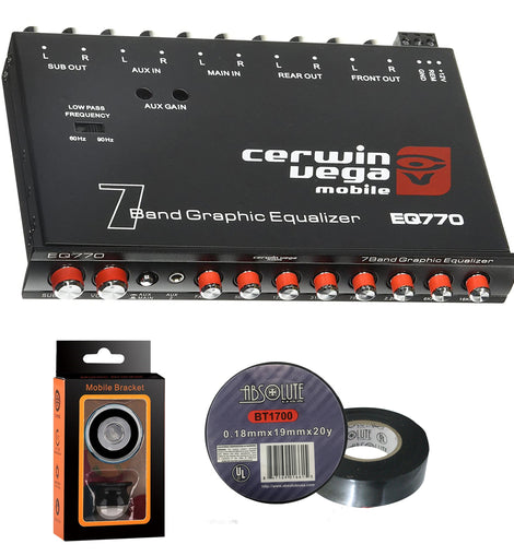 Cerwin Vega EQ770 7-Band Graphic Equalizer with Auxiliary Input+ Free Absolute Electrical Tape+ Phone Holder