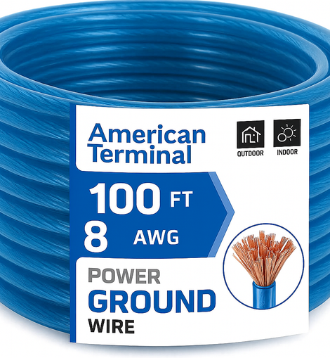 American Terminal ATP8G100BL 8GA 100' Blue Power Ground Wire Car Audio Amplifier Marine Cable