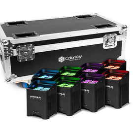 Colorkey CKU-7078-KIT AirPar HEX 4, 8-Pack Uplight Bundle with Charging Road Case