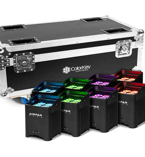 Colorkey CKU-7078-KIT AirPar HEX 4, 8-Pack Uplight Bundle with Charging Road Case