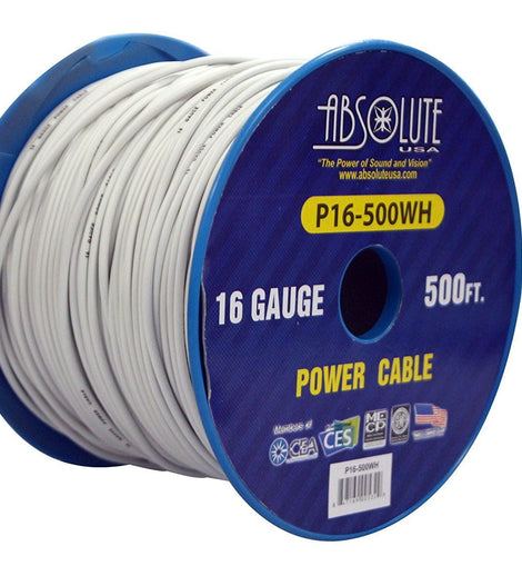 Absolute USA P16-500WH 16 Gauge 500FT Primary Power & Remote Wire – White