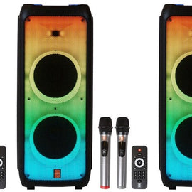 2 MR DJ FLAME5500LED+ 5500W Dual 12” Bluetooth Rechargeable Party Speaker Flame LED Lights 2 Wireless Mic TWS Portable DJ PA System