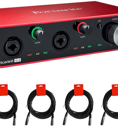 Focusrite Scarlett 4i4 USB Audio/MIDI Interface (3rd Gen) Bundle with 4x XLR-XLR Cable