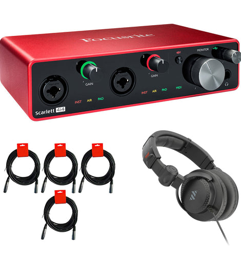 Focusrite Scarlett 4i4 3rd Gen 4-in, 4-out USB Audio Interface Bundle with 4 3' XLR-XLR Cable & Certified headphone