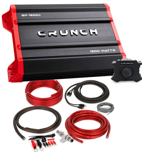 Crunch Ground Pounder GP-1500.4 1500W Max 4 Channel Class AB 1500 Watts Car Amplifier with 8 Gauge Amp Kit
