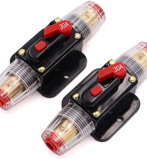 2 Absolute ICB30 30 Amp Circuit Breaker 4/8 AWG Inline Manual Reset Fuse Holder