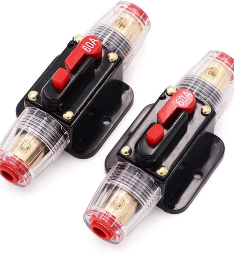 2 Absolute ICB60 60 Amp Circuit Breaker 4/8 AWG Inline Manual Reset Fuse Holder