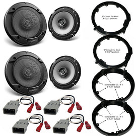 2 Kenwood KFC1666S + Front & Rear Speaker Adapters + Harness For Select Honda and Acura Vehicles