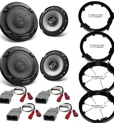 2 Kenwood KFC1666S + Front & Rear Speaker Adapters + Harness For Select Honda and Acura Vehicles