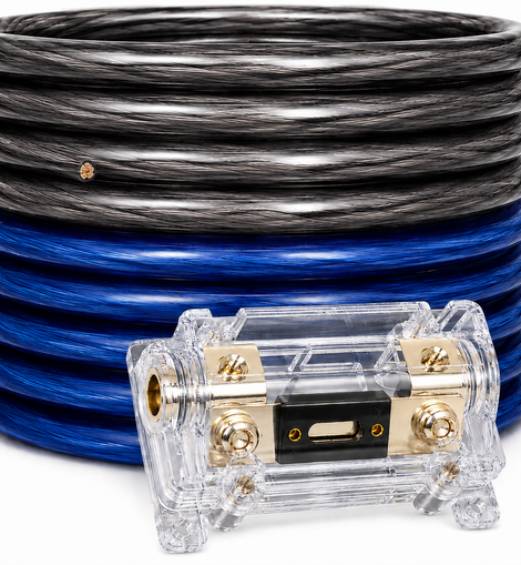 DC Sound DKIT025BKBL 0 Gauge 50' Black/Blue Power/Ground Wire Amplifier Amp Kit