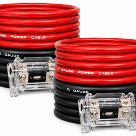 2 Absolute KIT0-50 0 Gauge 50 Feet ( 25ft Red & 25 Black ) Amplifier Install Wiring 6000W Amp Kit
