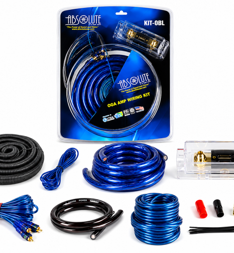 Absolute KIT0BL Complete 0 Gauge Blue Amp Kit with RCA Interconnect Cable Blue