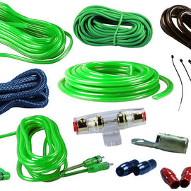 Absolute KIT4GR AMP KIT Complete PRO Marine Auto Car RV 4 Gauge 2000 Watts Amplifier Complete Installation Amp Kit Power Wiring with Green Accent Color Scheme