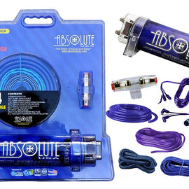 Absolute USA KITCAP4GABL 3.0 Farad Power Capacitor 4 Gauge Car Amplifier Installation Wiring Complete Kit (Blue)