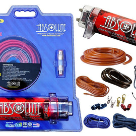 Absolute USA KITCAP4GARD 3.0 Farad Power Capacitor 4 Gauge Car Amplifier Installation Wiring Complete Kit (Red)