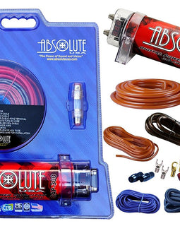 Absolute USA KITCAP4GARD 3.0 Farad Power Capacitor 4 Gauge Car Amplifier Installation Wiring Complete Kit (Red)