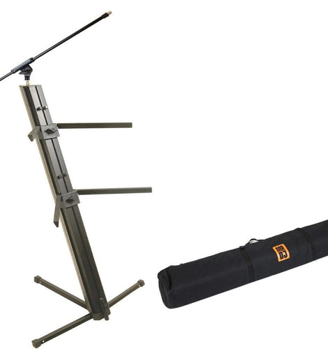 MR DJ KSPRO1500B PRO 2-Tier Black Column Keyboard Stand W Mic Boom Arm + Case