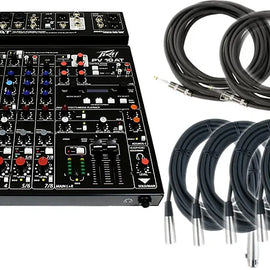 Peavey PV 10 AT 10 Channel Compact Mixing Mixer Console with Bluetooth Auto-Tune pitch correction + 2 1/4" & 4 XLR Cables