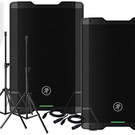 2 Mackie SRT215 15" 1600-watt Professional Powered Loudspeaker & Stand & Cable