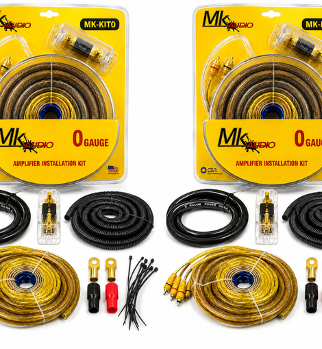 2 MK Audio MK-KIT0 1/0 Gauge Yellow Amplifier Installation Wiring Kit Complete 3000W Car Audio Amp Kit