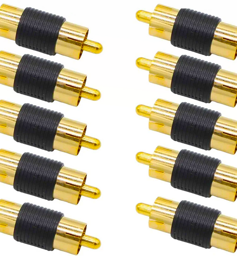 10 Pack Male to Male Gold RCA cable cord Coupler Joiner barrel Connectors