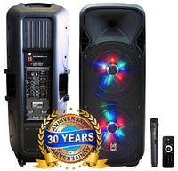 MR DJ LETSPARTY Dual 12" Battery Powered Bluetooth Speaker, UHF Wireless Microphone Party Speaker
