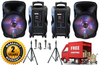 2 MR DJ DJ15-BTA 3000W PA FM Radio Bluetooth DJ Speaker Microphone, 2 Spk stands
