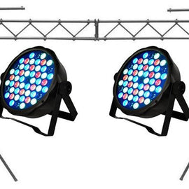 MR DJ LS560 10FT Portable PRO Audio PA DJ Lightweight Aluminum Lighting Truss + 2 MEGA354 SlimPAR 54 Low Profile RGB LED Par