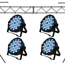 MR DJ LS560 10FT Portable PRO Audio PA DJ Lightweight Aluminum Lighting Truss + 4 MEGA354 SlimPAR 54 Low Profile RGB LED Par