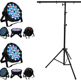 MR DJ LS100 Stand & 2 MEGA354 Slim Disco DJ Party Club Stage Show Lighting Flat Par Wash Lighting