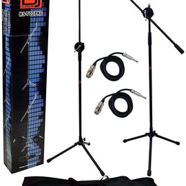 MR DJ MS700PKG 2 Microphone Stands Adjustable Boom Stage or Instrument with Mic Holder Clips & Carry Bag & 2 25' Cable