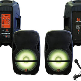 Mr Dj PARTY PACK Pair 15" 4000W Powered Passive PA DJ Speakers Active Speaker Stands MIC