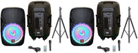 2 MR DJ PBX4200PKG 15" PA DJ 3000W Bluetooth LED Karaoke Speaker + Speaker Stand