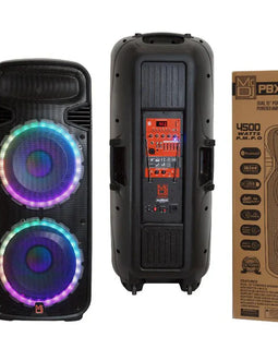MR DJ PBX6300BAT DUAL 15" 4500W MAX POWER 2-WAY PA/DJ BLUETOOTH BATTERY SPEAKER